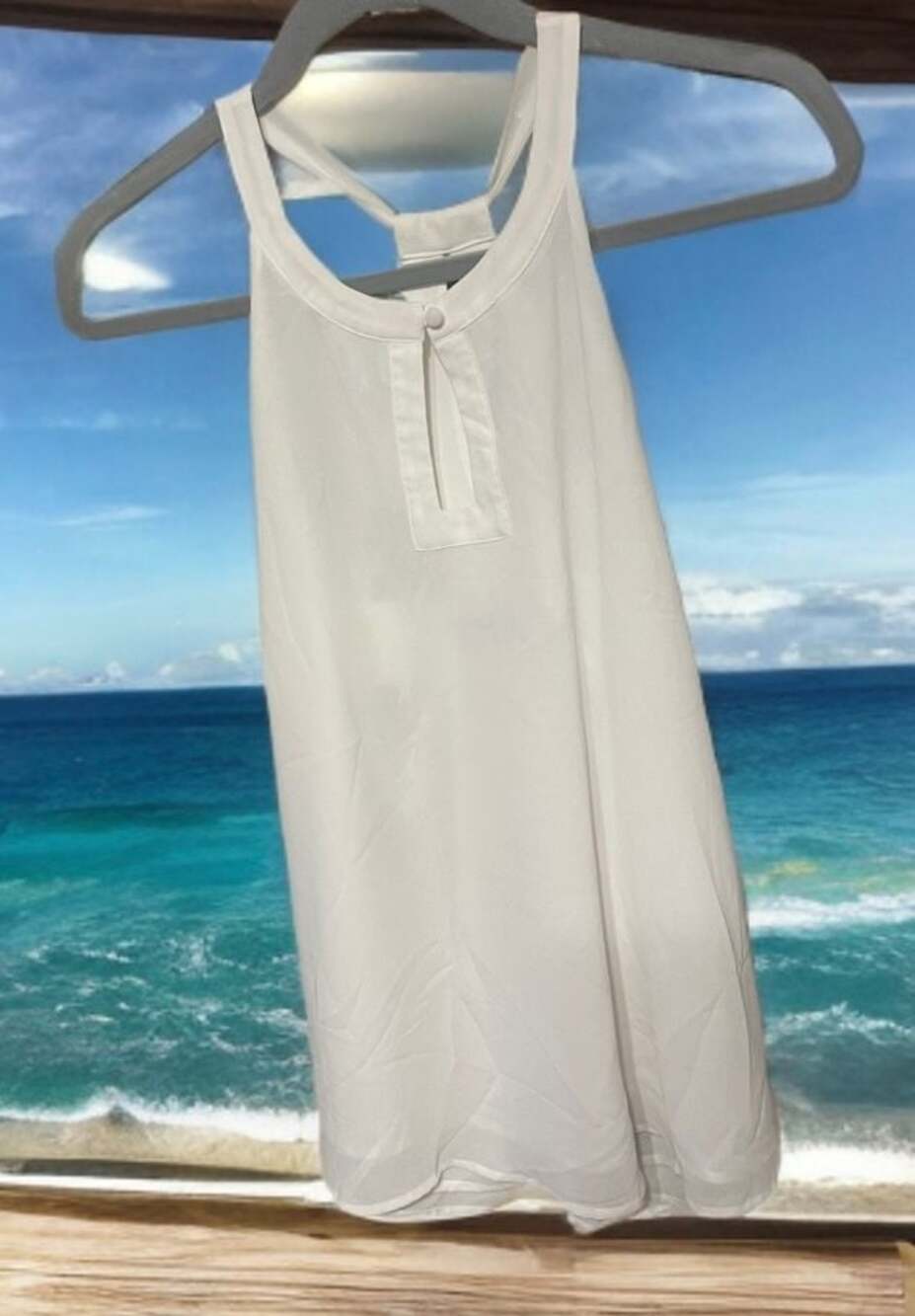 Naked Zebra White Sleeveless Halter Neck Keyhole Tank Top